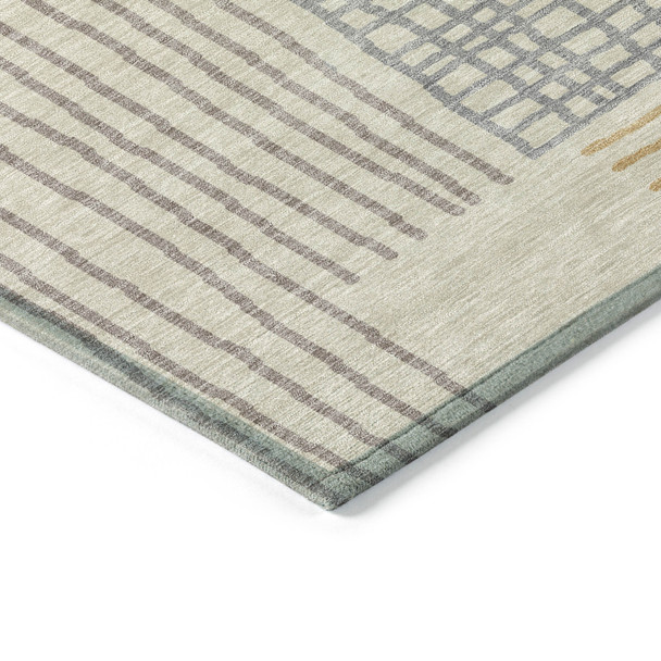 8' X 10' Beige And Gray Striped Washable Indoor Outdoor Area Rug