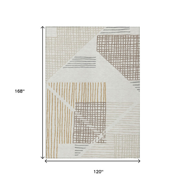 10' X 14' Ivory And Taupe Striped Washable Indoor Outdoor Area Rug