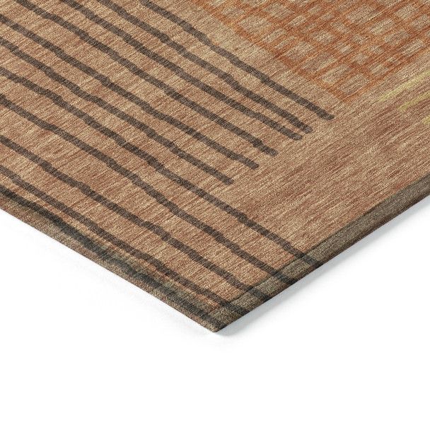 10' X 14' Rust And Ivory Striped Washable Indoor Outdoor Area Rug