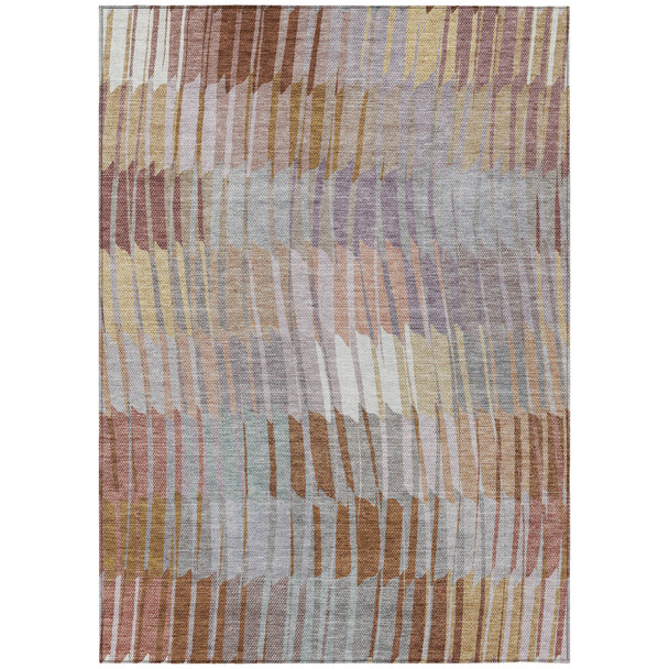 5' X 8' Copper Ivory And Wheat Striped Washable Indoor Outdoor Area Rug