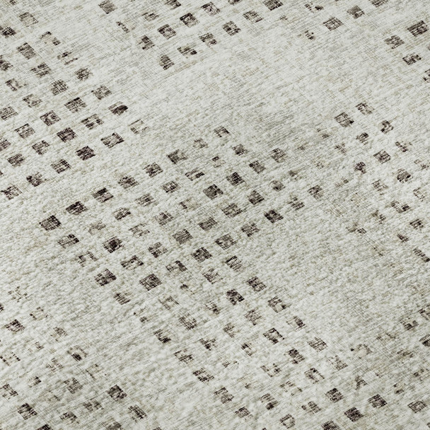 8' X 10' Beige And Chocolate Geometric Washable Indoor Outdoor Area Rug