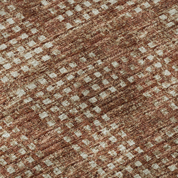 8' Burnt Sienna And Ivory Round Geometric Washable Indoor Outdoor Area Rug