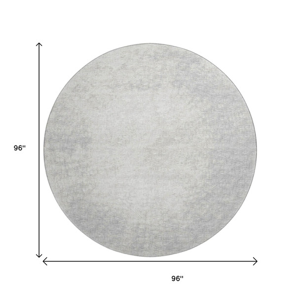 8' Gray And Ivory Round Abstract Washable Indoor Outdoor Area Rug