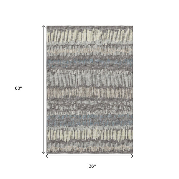 3' X 5' Gray And Ivory Abstract Washable Indoor Outdoor Area Rug