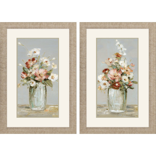 Set Of Two Country Arrangement Distressed Gold Framed Wall Art