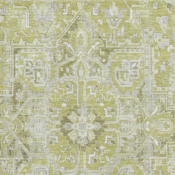 3' X 5' Fern Green And Ivory Oriental Washable Area Rug With UV Protection