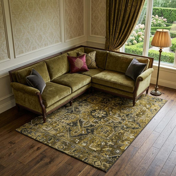 8' X 10' Brown Gray And Ivory Oriental Washable Area Rug With UV Protection