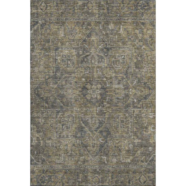 5' X 8' Chocolate And Gray Medallion Distressed Washable Area Rug With UV Protection