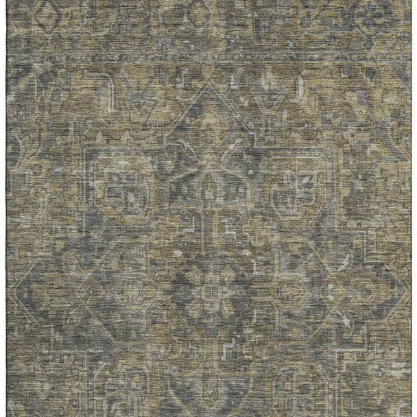 10' X 14' Chocolate And Gray Medallion Distressed Washable Area Rug With UV Protection