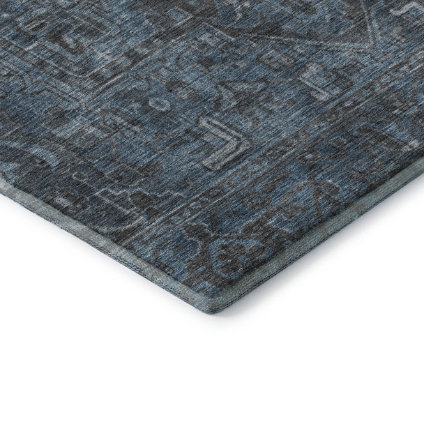 3' X 5' Navy Blue And Gray Medallion Distressed Washable Area Rug With UV Protection