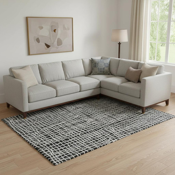 10' X 14' Black And Ivory Striped Washable Area Rug With UV Protection