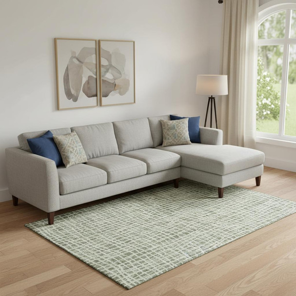 8' X 10' Green And Ivory Striped Washable Area Rug With UV Protection