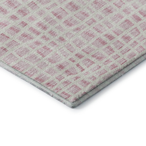 8' X 10' Pink And Ivory Striped Washable Area Rug With UV Protection