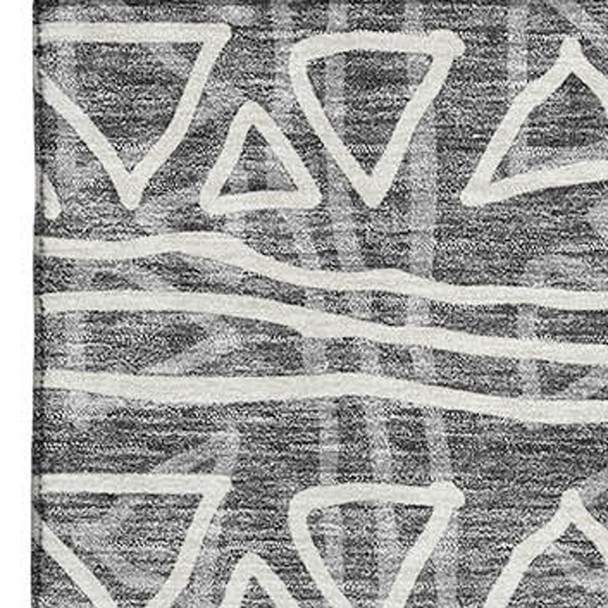 3' X 5' Charcoal And Ivory Geometric Washable Area Rug With UV Protection