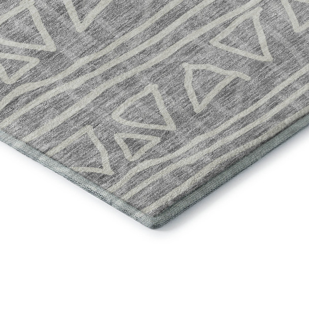 5' X 8' Gray And Silver Geometric Washable Area Rug With UV Protection