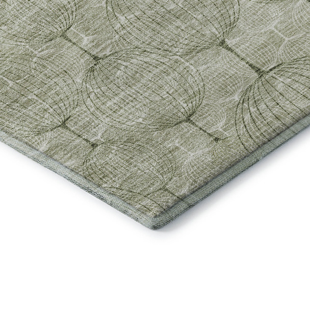 9' X 12' Artichoke Green And Ivory Geometric Washable Area Rug With UV Protection