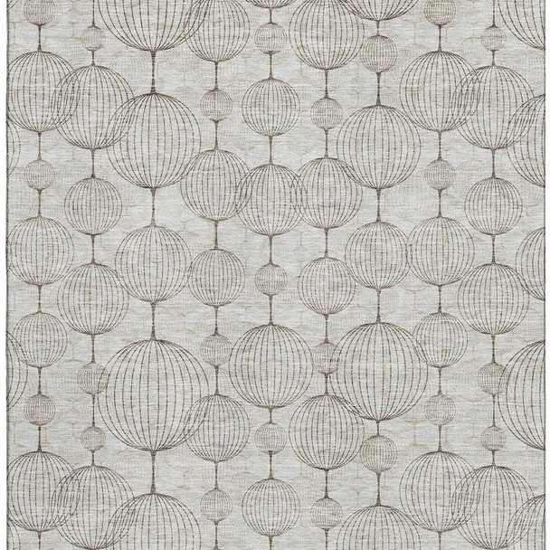 5' X 8' Beige And Brown Geometric Washable Area Rug With UV Protection
