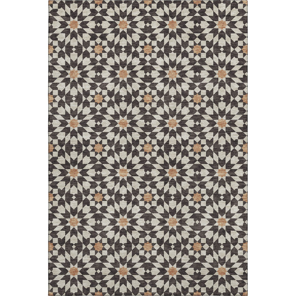 9' X 12' Charcoal Silver And Copper Geometric Washable Area Rug With UV Protection