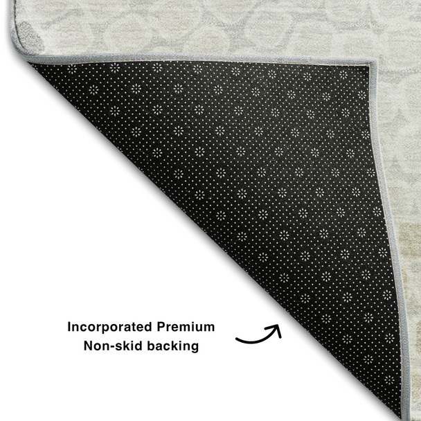 9' X 12' Gray Charcoal And Silver Geometric Washable Area Rug With UV Protection