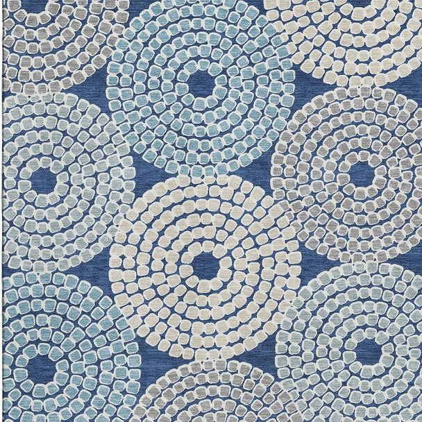 8' X 10' Navy Blue Gray And Beige Geometric Washable Area Rug With UV Protection