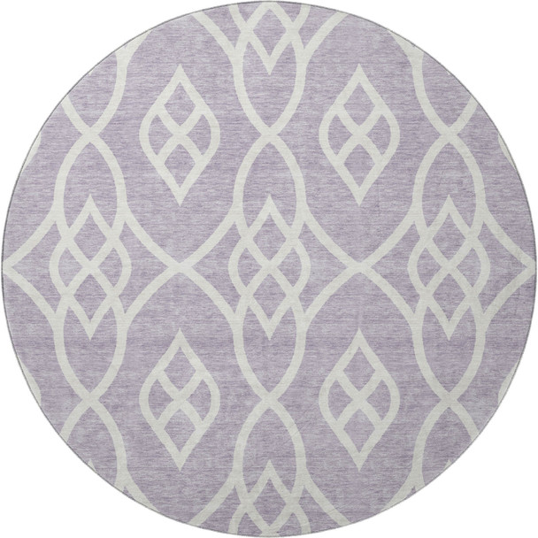 8' Lavender And Ivory Trellis Washable Round Rug With UV Protection