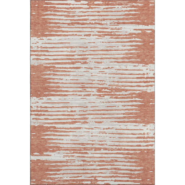 8' X 10' Coral And Ivory Striped Washable Area Rug With UV Protection