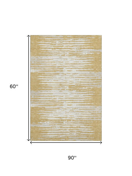 10' X 14' Gold And Ivory Striped Washable Area Rug With UV Protection