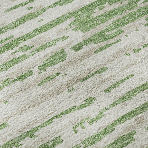 9' X 12' Green And Ivory Striped Washable Area Rug With UV Protection