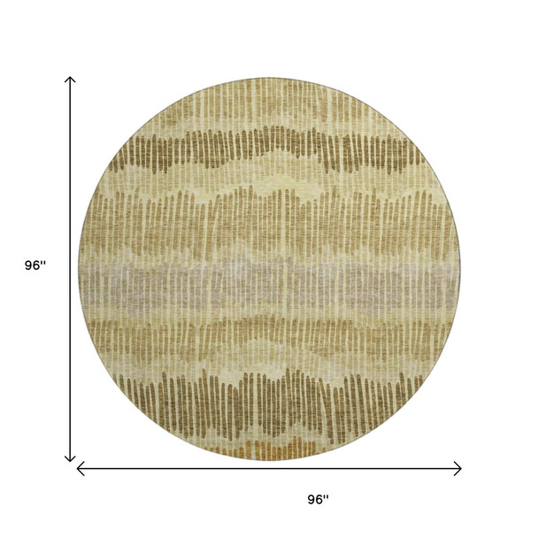 8' Gold Beige And Rust Striped Washable Round Rug With UV Protection