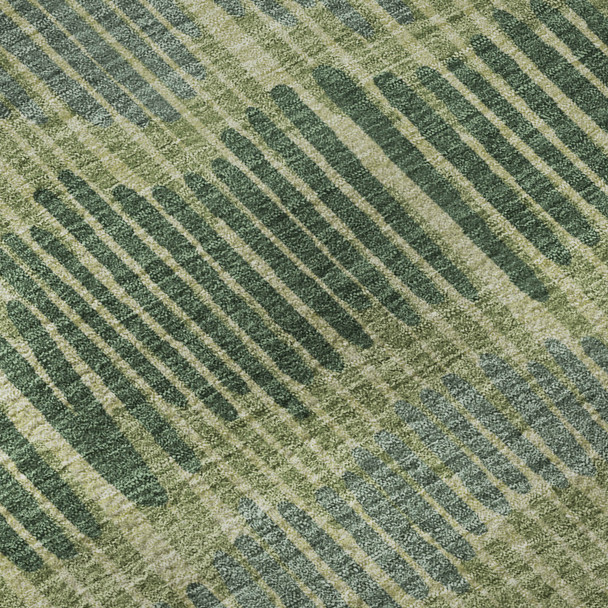 5' X 8' Green Ivory And Taupe Striped Washable Area Rug With UV Protection