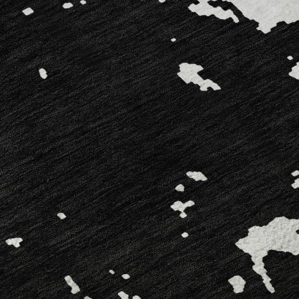 10' X 14' Black And White Abstract Washable Area Rug With UV Protection