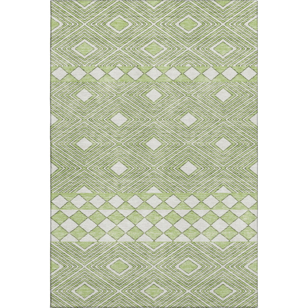 9' X 12' Artichoke Green And Ivory Geometric Washable Area Rug With UV Protection