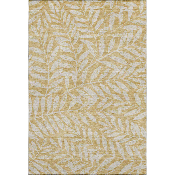 8' X 10' Gold And Ivory Floral Washable Area Rug With UV Protection