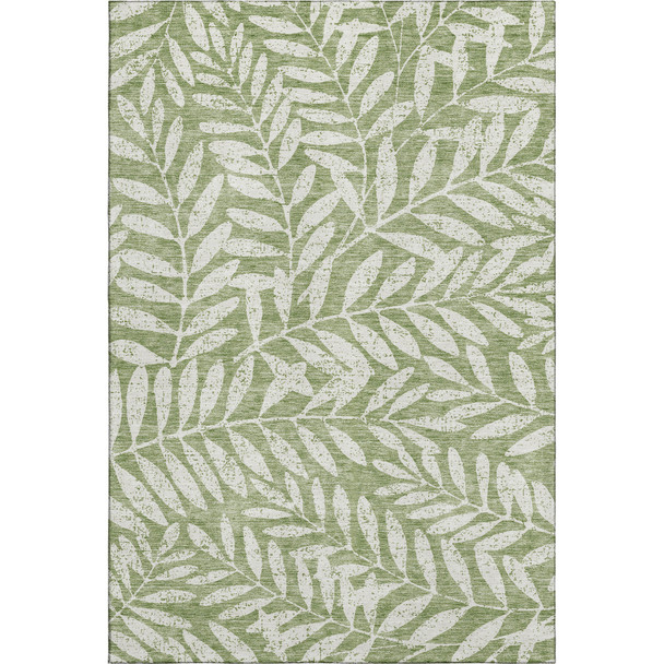 3' X 5' Green And Beige Floral Washable Area Rug With UV Protection