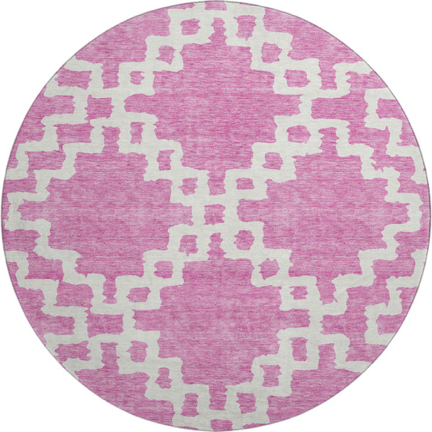 8' Blush And Ivory Abstract Geometric Washable Round Rug With UV Protection