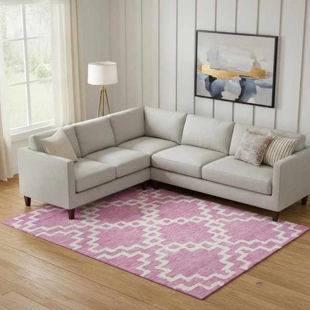 8' X 10' Blush And Ivory Abstract Geometric Washable Area Rug With UV Protection