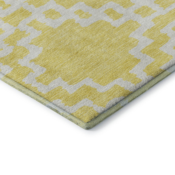 9' X 12' Yellow And Ivory Abstract Geometric Washable Area Rug With UV Protection