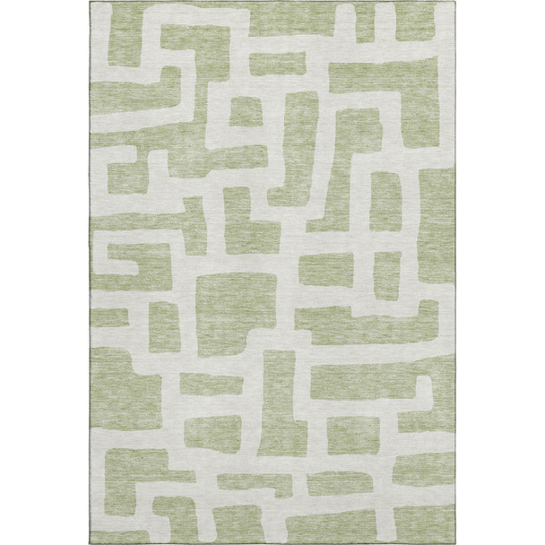 10' X 14' Artichoke Green And Ivory Abstract Geometric Washable Area Rug With UV Protection