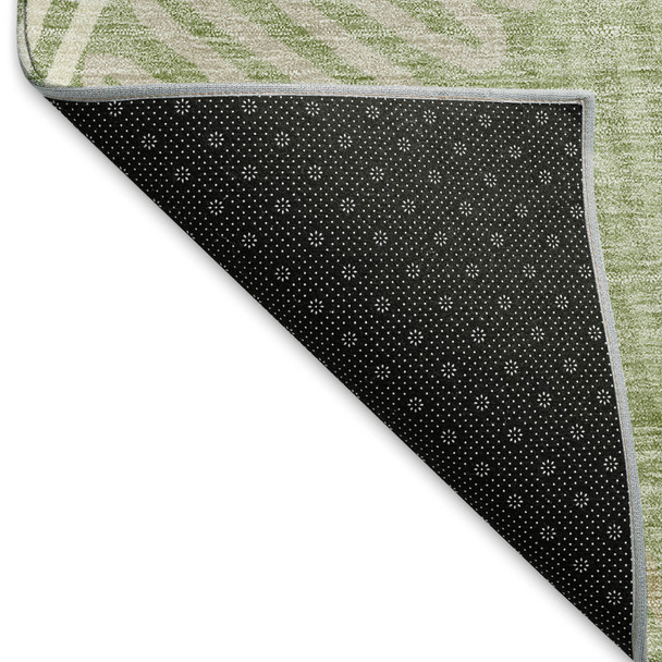 3' X 5' Artichoke Green And Beige Floral Washable Area Rug With UV Protection