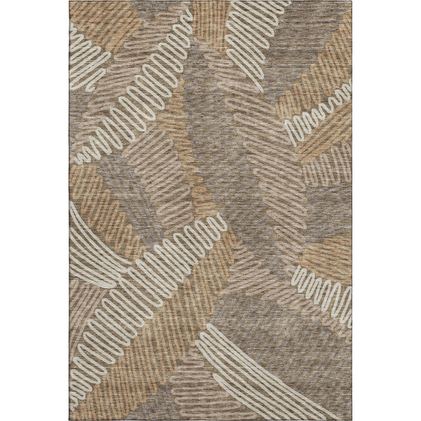 5' X 8' Brown And Beige Floral Washable Area Rug With UV Protection