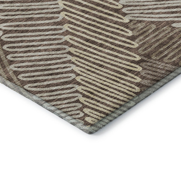 3' X 5' Chocolate And Taupe Floral Washable Area Rug With UV Protection