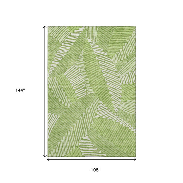 9' X 12' Lime Green And Ivory Floral Washable Area Rug With UV Protection