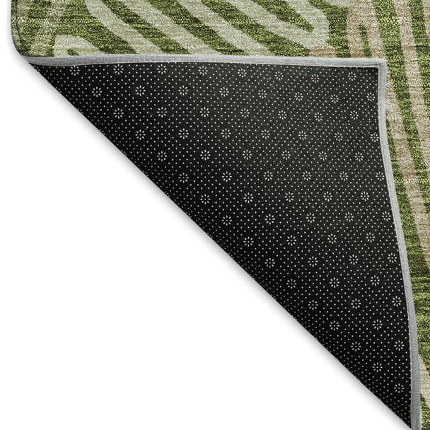 3' X 5' Olive Green Ivory And Beige Floral Washable Area Rug With UV Protection