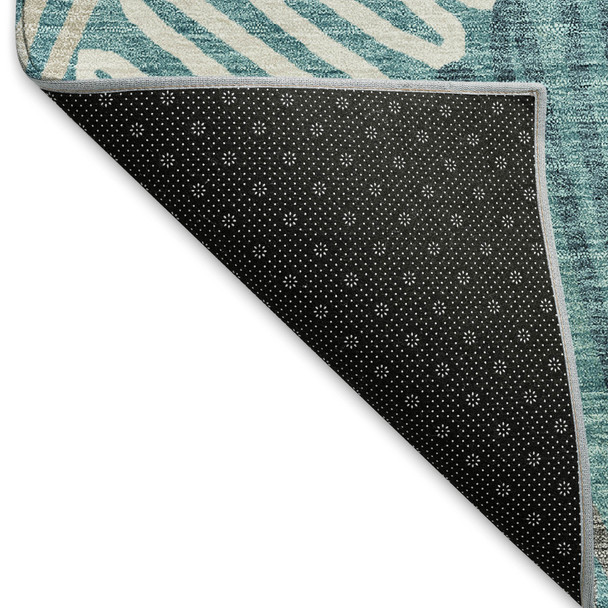 5' X 8' Teal Ivory And Gray Floral Washable Area Rug With UV Protection