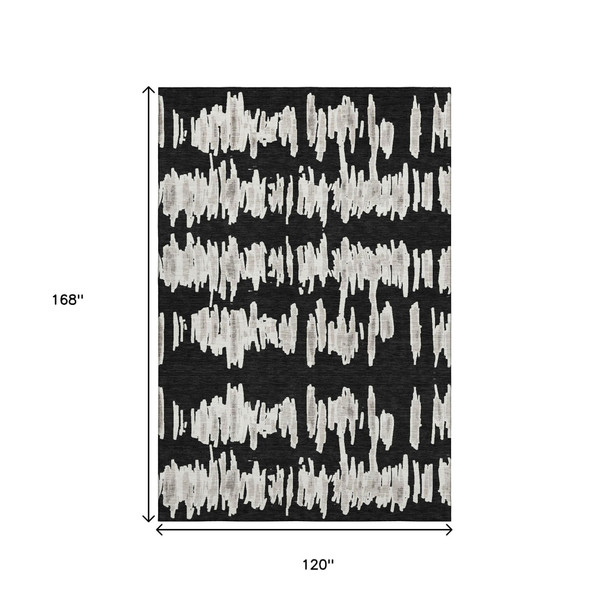 10' X 14' Black And Ivory Striped Washable Area Rug With UV Protection