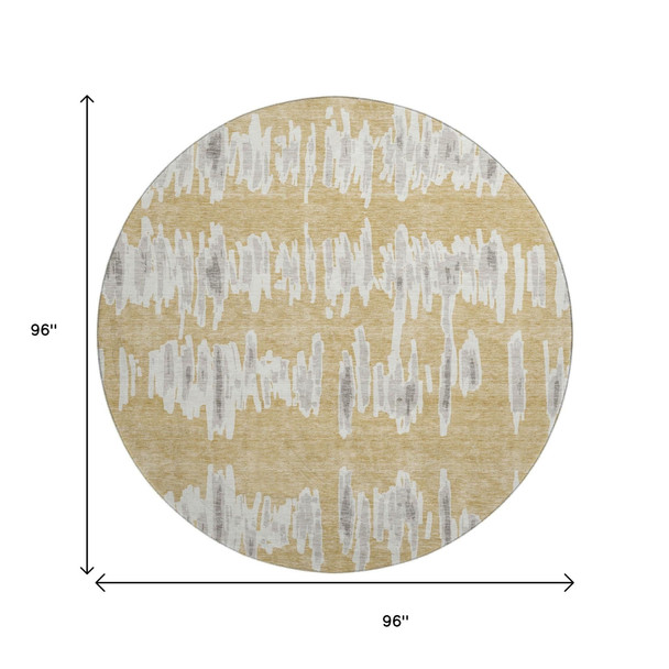 8' Gold And Beige Striped Washable Round Rug With UV Protection