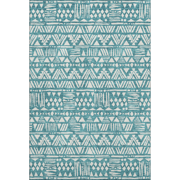 9' X 12' Teal And Ivory Southwestern Washable Area Rug With UV Protection