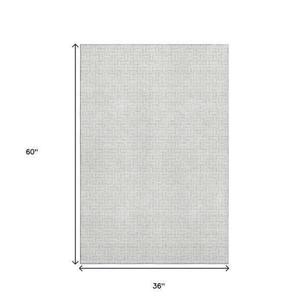 3' X 5' Silver And Ivory Geometric Washable Area Rug With UV Protection