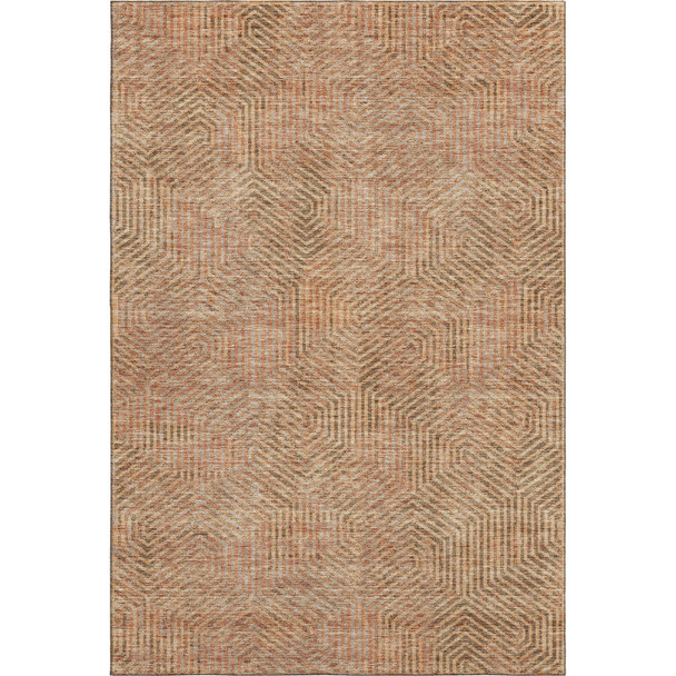 5' X 8' Copper And Beige Geometric Washable Area Rug With UV Protection