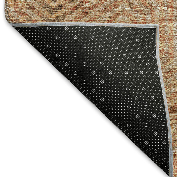 8' Copper And Beige Geometric Washable Round Rug With UV Protection